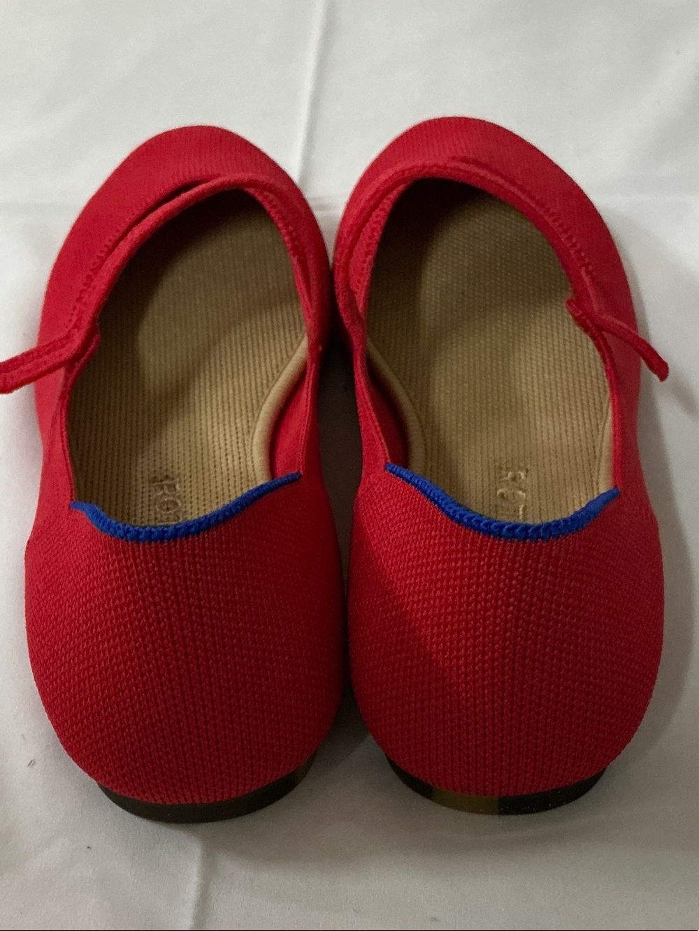 Rothy's Red Mary Jane Flats with Blue Heel Accent - Picture 3 of 5